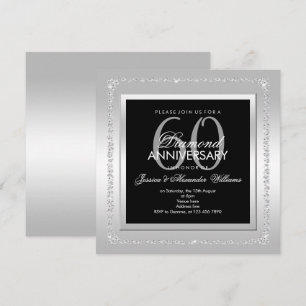 Invitación Diamantes Románticos Plata Aniversario de Bodas 60