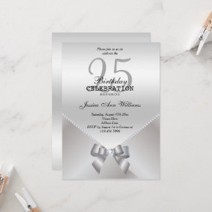 Invitación Diamantes románticos y arco de plata Cumpleaños 25