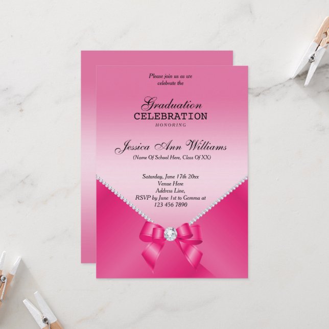 Invitación Diamantes románticos y graduación de vaca rosa (Anverso/Reverso In Situ)