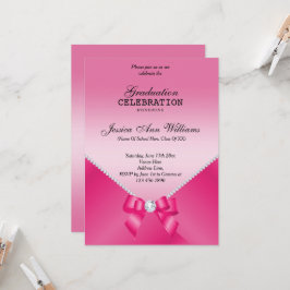 Invitación Diamantes románticos y graduación de vaca rosa
