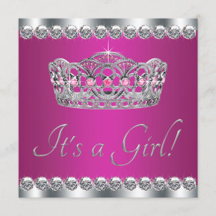Invitación Diamantes Rosa Caliente Princesa Baby Shower