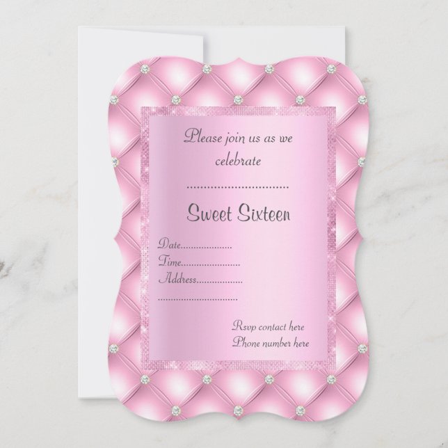Invitación Diamantes rosados de cristal nuevo diseño dulce de (Anverso)