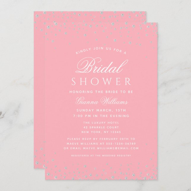 Invitación Diamantes rosados Ducha Bridal de lujo moderna (Anverso / Reverso)
