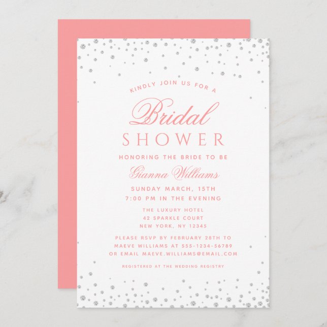 Invitación Diamantes rosados Ducha Bridal de lujo moderna (Anverso / Reverso)