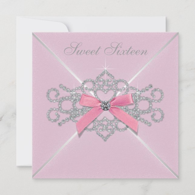 Invitación Diamantes Rosados Fiesta de Cumpleaños Dulces 16 R (Anverso)