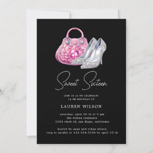 Invitación diamantes rosados purpurina dulce cumpleaños dieci