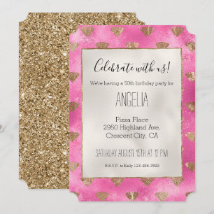 Invitación Diamantes rosados y dorados femeninos