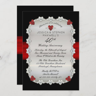 Invitación Diamantes Rubies Rojo 40° Aniversario Boda