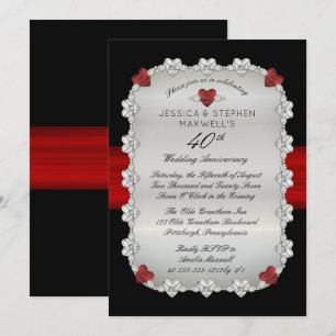 Invitación Diamantes Rubíes Rojo 40 Aniversario de Bodas