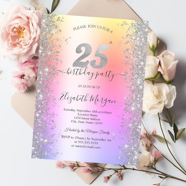 Invitación Diamantes Silver Sparkle Ombre Fiesta de Cumpleaño (Subido por el creador)