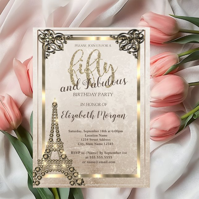 Invitación Diamantes Torre Eiffel, Cumpleaños 50 Border Party (Subido por el creador)