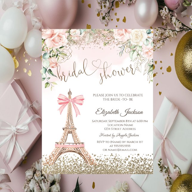Invitación Diamantes Torre Eiffel Lazo Flores Despedida de so (Subido por el creador)