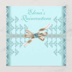 Invitación Diamantes Verde Azul Quinceañera Azul Turquesa