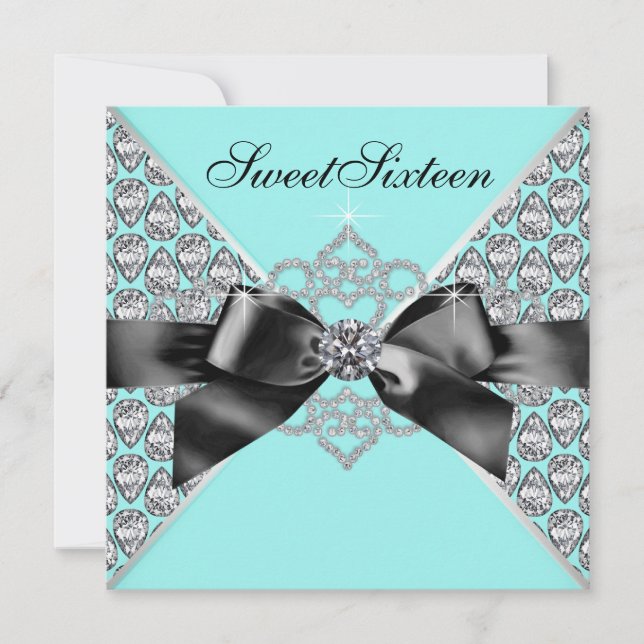 Invitación Diamantes Verde azulados Blue Sweet 16 Fiesta de c (Anverso)