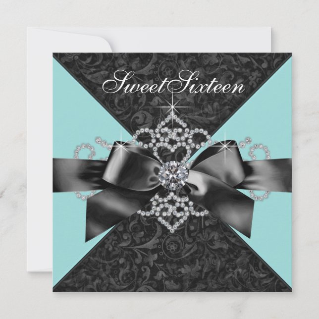 Invitación Diamantes Verde azulados Blue Sweet 16 Fiesta de c (Anverso)
