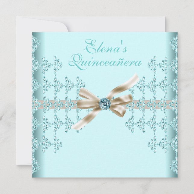 Invitación Diamantes verde azulados Quinceanera Azul Verde az (Anverso)