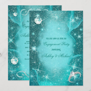 Invitación diamantes verdes turquesa cósmicos elegantes brill