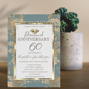 Invitación Diamantes Vintage Damask Bodas de Aniversario