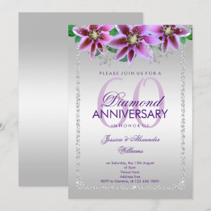 Invitación Diamantes y Flores Elegantes 60º Aniversario de Bo