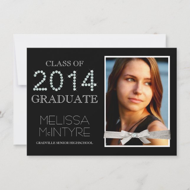 Invitación Diamantes y graduado 2014 de Bling del purpurina (Anverso)