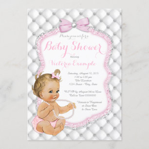 Invitación Diamantes y perlas Baby Shower femenino