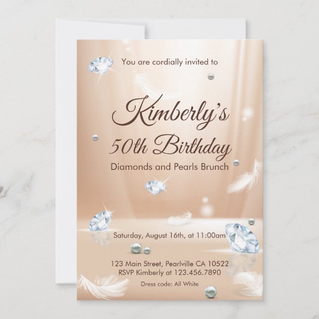Invitación Diamantes y perlas Brunch cumpleaños (Anverso)