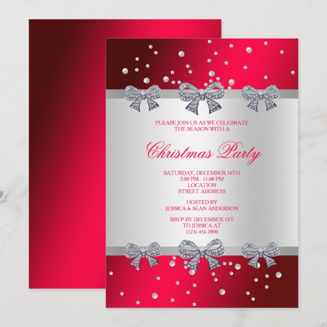 Invitación Diamantes y Perlas de Plata Navidad (Anverso / Reverso)