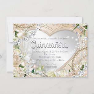 Invitación Diamantes y Perlas Rosa Blanca Quinceanera