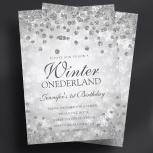 Invitación Diamantes y Purpurinas de invierno plateado   1 cu
