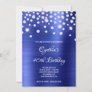 Invitación Diamond Confetti Sapphire Satin Relieve metalizado