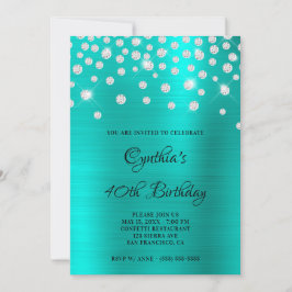 Invitación Diamond Confetti Turquoise Satin Relieve metalizad