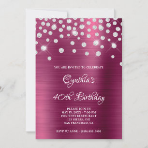 Invitación Diamond Confetti Wine Satin Relieve metalizado Omb