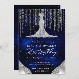 Invitación Diamond Dress & Bokeh String Lights 21 cumpleaños