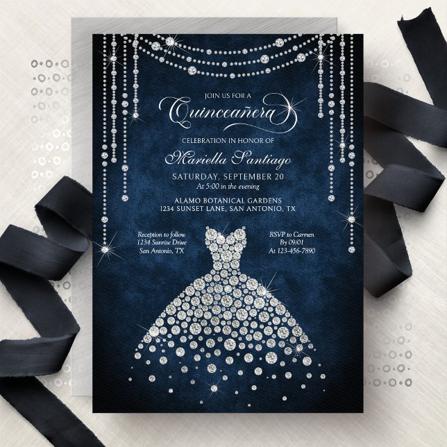 Invitación Diamond Dress Sparkle Quinceanera Invitation (Subido por el creador)