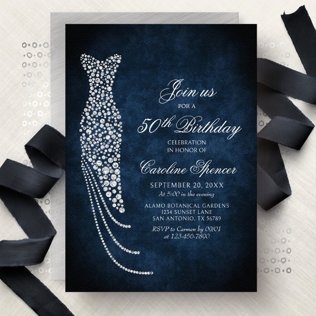 Invitación Diamond Dress Women's 50th Birthday Invitation (Subido por el creador)