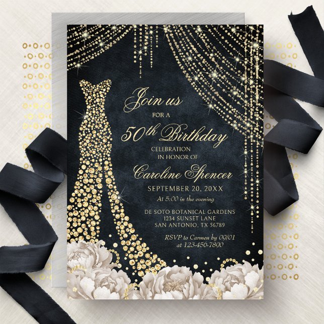 Invitación Diamond Dress Women's 50th Gold Birthday Invitatio (Subido por el creador)