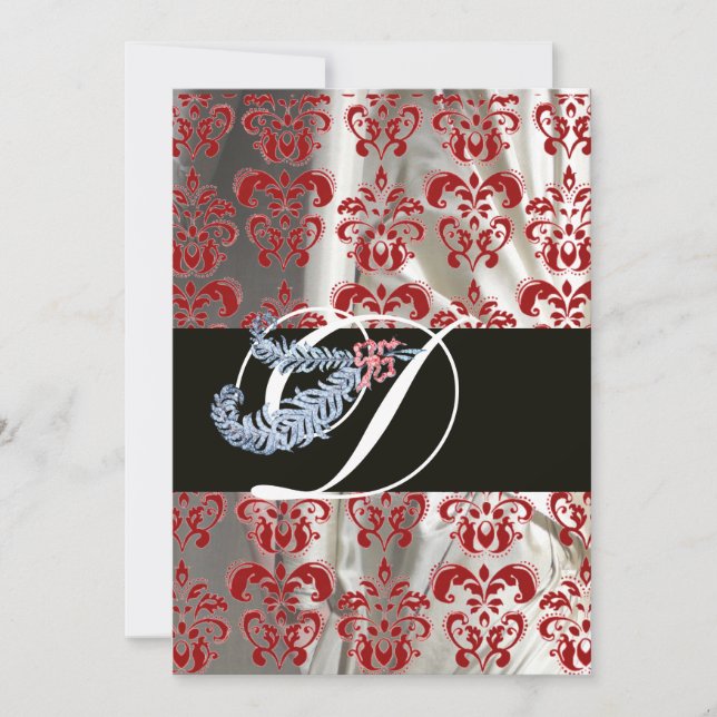 INVITACIÓN DIAMOND FEATHER RED BLANCO SILK DAMASK MONOGRAM (Anverso)
