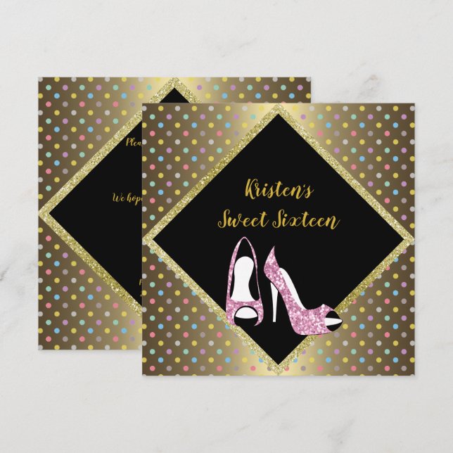 Invitación DIAMOND HIGH HEEL SWEET DIECISÉIS SPOT Gold (Anverso / Reverso)