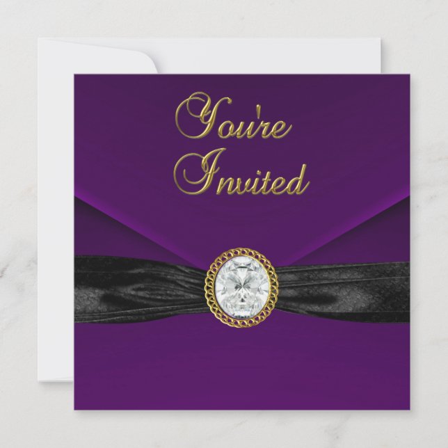 Invitación Diamond Jewel Black Plum Purple Gold (Anverso)