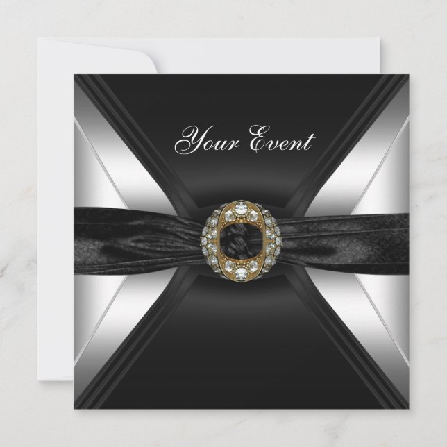 Invitación Diamond Jewel blanco negro Plata (Anverso)