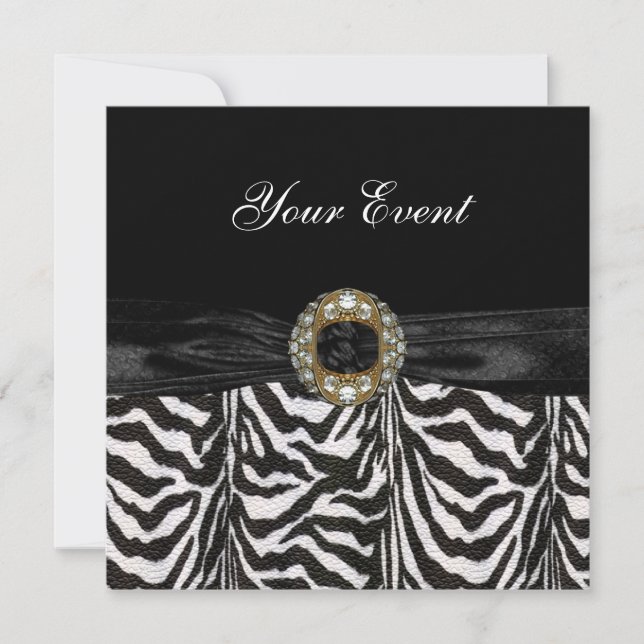 Invitación Diamond Jewel Negro Cebra Blanca (Anverso)