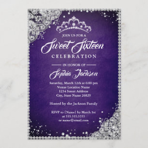 Invitación Diamond Lace Sparkle Tiara Morple Sweet Dieciséis