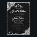 Invitación Diamond Lace Sparkle Tiara Plata Dulce negro 16<br><div class="desc">Dulce invitaciones más elegantes en la Pequeña Tienda Bayleigh</div>