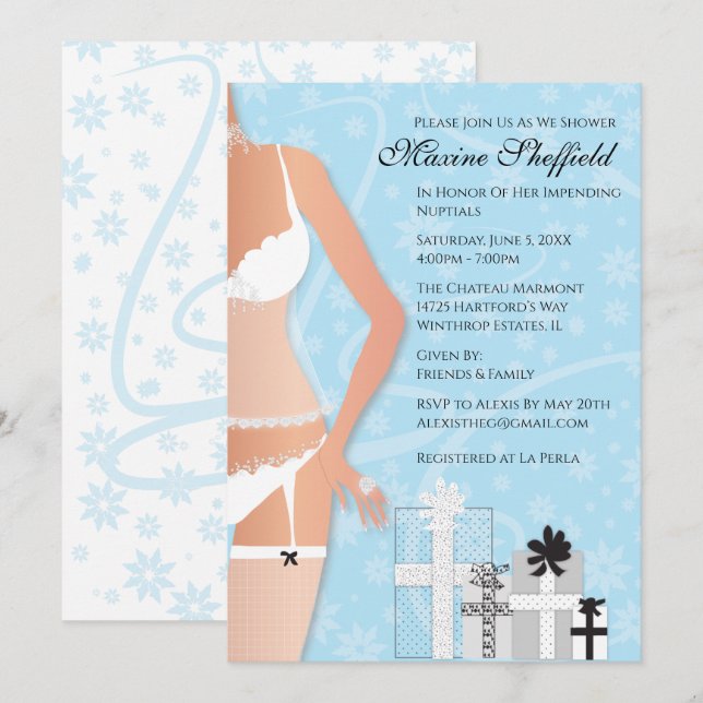 Invitación Diamond Lingerie Bridal Shower Blue (Anverso / Reverso)