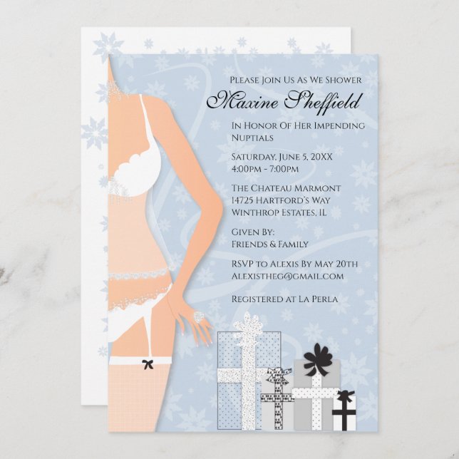 Invitación Diamond Lingerie Bridal Shower Platinum Gray (Anverso / Reverso)
