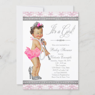 Invitación Diamond Pearl High Heels Little Lady Baby Shower