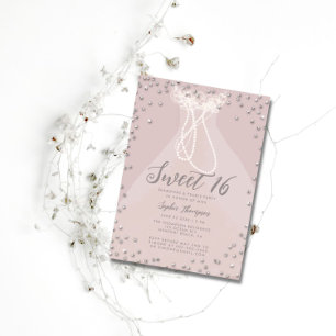 Invitación Diamond Pearl Princess Ruffle Dress Sweet 16 Fiest