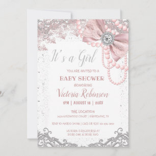 Invitación Diamond Pearl Rubor Pink Girly Elegly Baby Shower