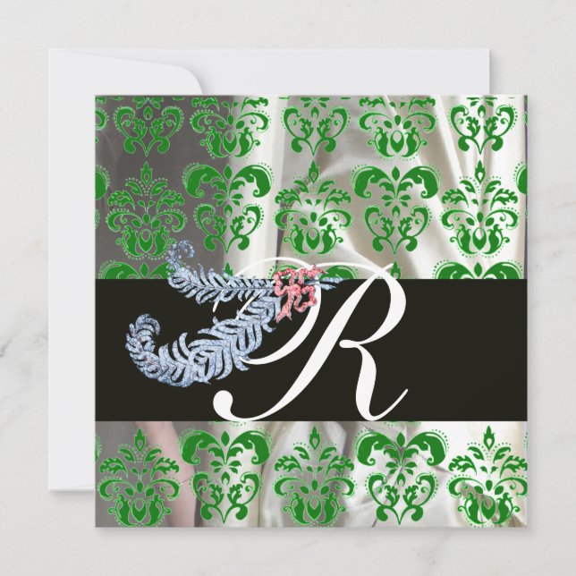 INVITACIÓN DIAMOND PRESENTA VERDE BLANCA SEDA DAMASK MONOGRAM (Anverso)