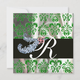 INVITACIÓN DIAMOND PRESENTA VERDE BLANCA SEDA DAMASK MONOGRAM